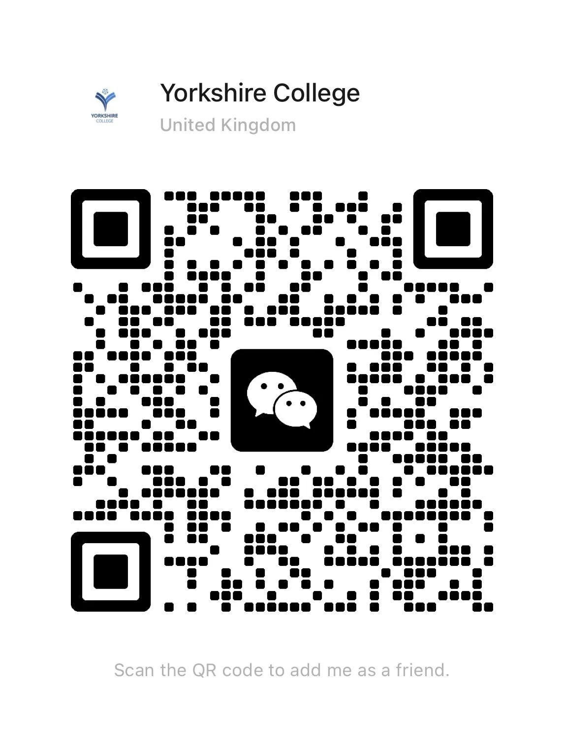 WeChat QR code to contact Yorkshire College in Leeds